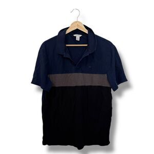 Calvin Klein Polo Shirt Mens L Navy Gray Black Colorblock Short Sleeve